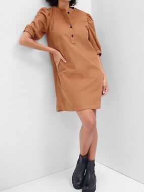 GAP Puff Sleeve Corduroy Mini Dress Pockets Holiday Brown Size Medium